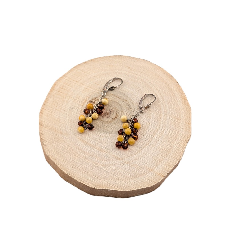 Vintage‎ Genuine Multi-Color Honey Amber Grape Dangle Cluster Earrings**